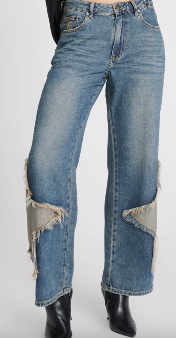 One Teaspoon Jackson Mid Waist Wide Leg Denim Jeans